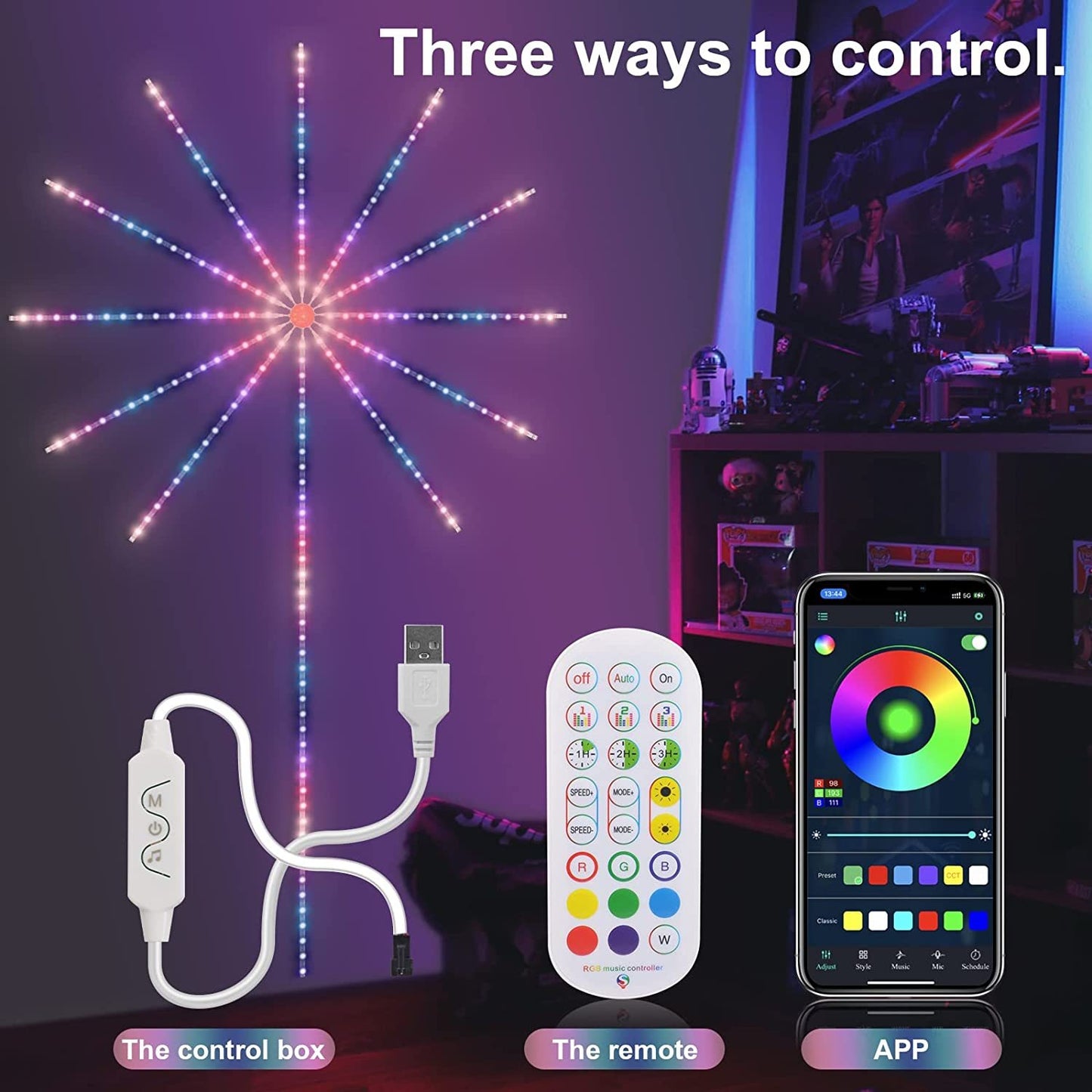 Firework Lights LED Strip Music Sound Sync Color Changing Remote Control LED Firework Light For Room Party