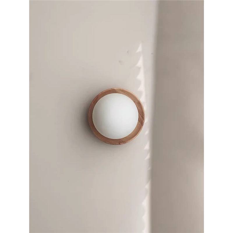 Cream Style Japanese Style Log Bedside Balcony Wall Lamp