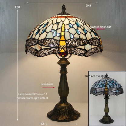 Tiffany Dragonfly Stone Table Lamp Bedroom Living Room Retro