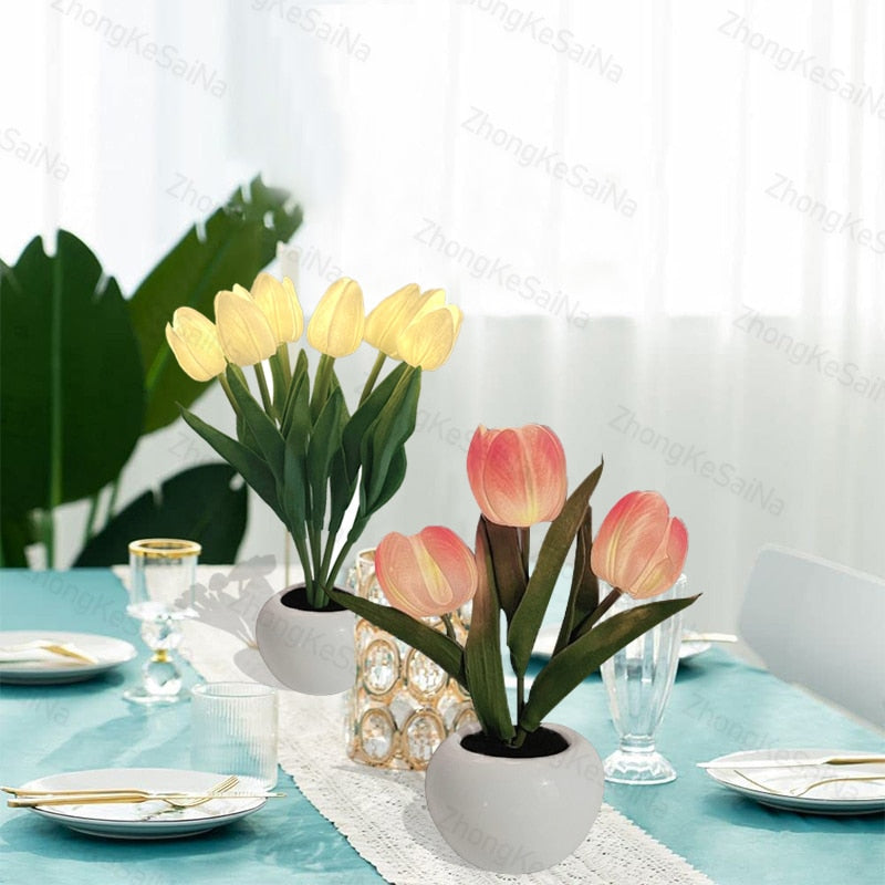 LED Tulip Home Room Decoration Romantic Potted Gift For Office LED Lights