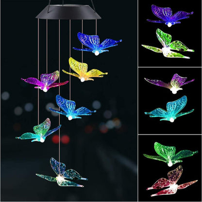 Outdoor Solar Wind Chime Lamp Hummingbird Butterfly Ball