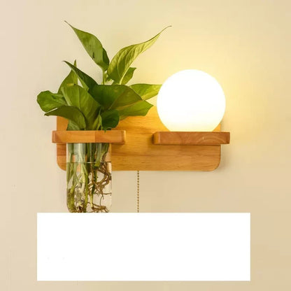 Green Plant Solid Wood Corridor Decoration Wall Lamp