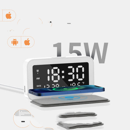 6 IN 1 Wireless Charging Clock Digital Thermometer 15W Wireless