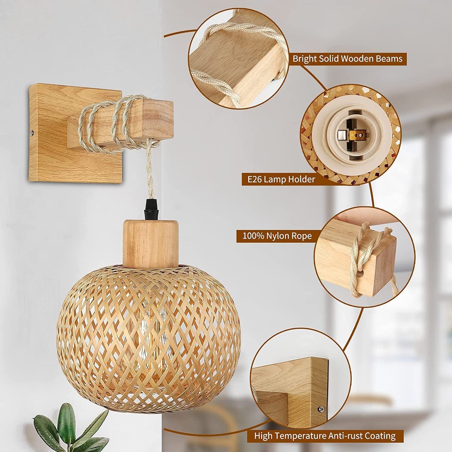 Retro Japanese Bamboo Woven Bedside Wall Lamp