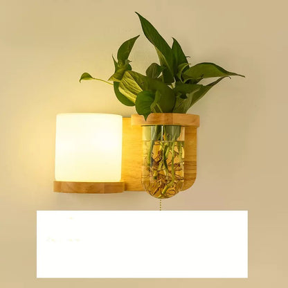 Green Plant Solid Wood Corridor Decoration Wall Lamp