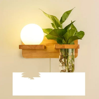 Green Plant Solid Wood Corridor Decoration Wall Lamp