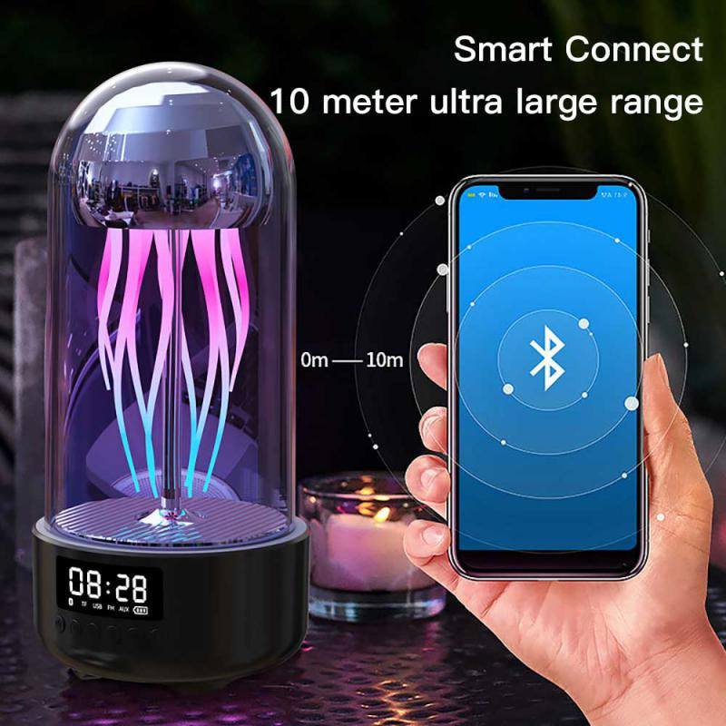 Creative 3in1 Colorful Jellyfish Lamp With Clock Luminous Portable Stereo Breathing Light Smart Decoration Bluetooth Speaker