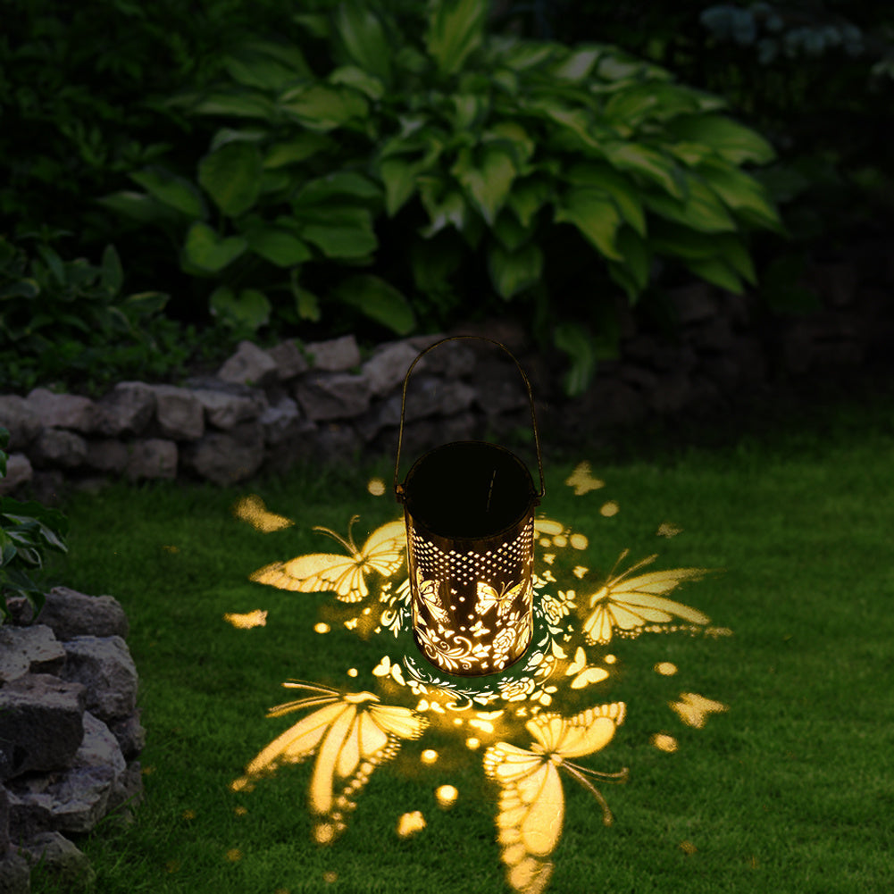 Outdoor Pluggable Or Hanging Iron Solar Butterfly Projector Lamp