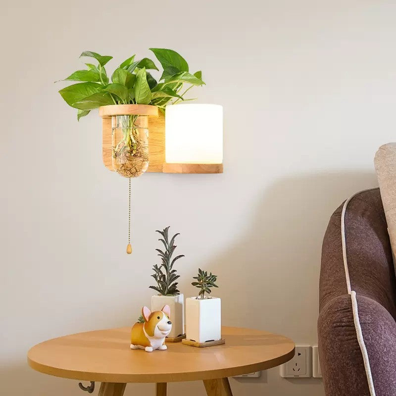 Green Plant Solid Wood Corridor Decoration Wall Lamp