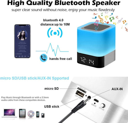 Alarm Clock Bluetooth Speaker Touch Screen LED Light Portable Colorful Light Desktop Audio