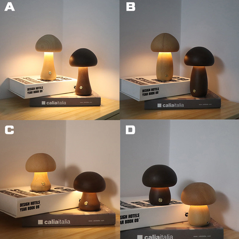 INS Wooden Cute Mushroom LED Night Light With Touch Switch  Bedside