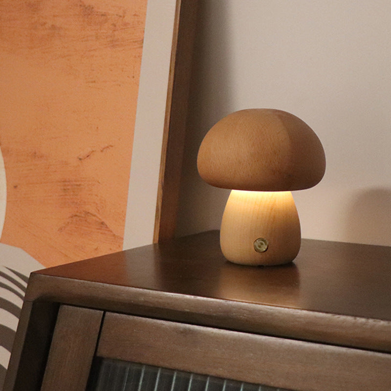 INS Wooden Cute Mushroom LED Night Light With Touch Switch  Bedside