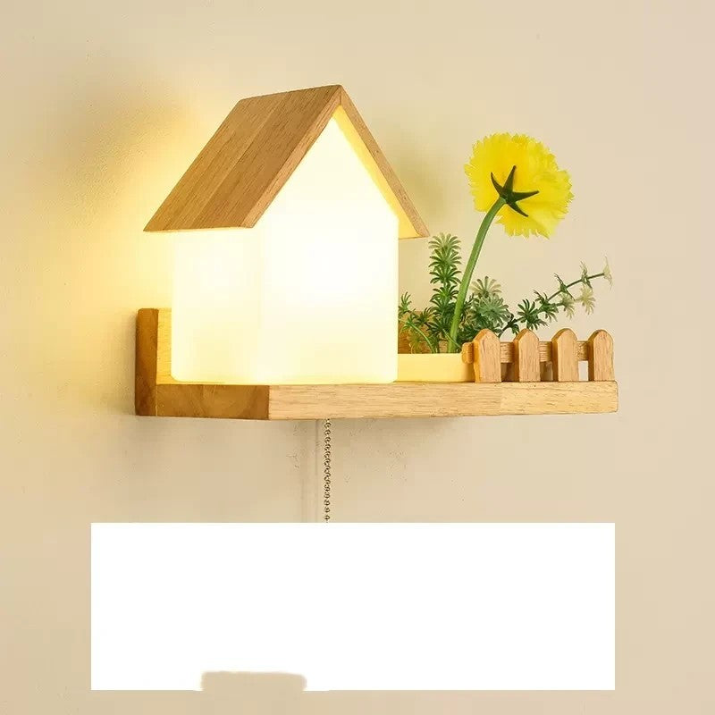 Green Plant Solid Wood Corridor Decoration Wall Lamp