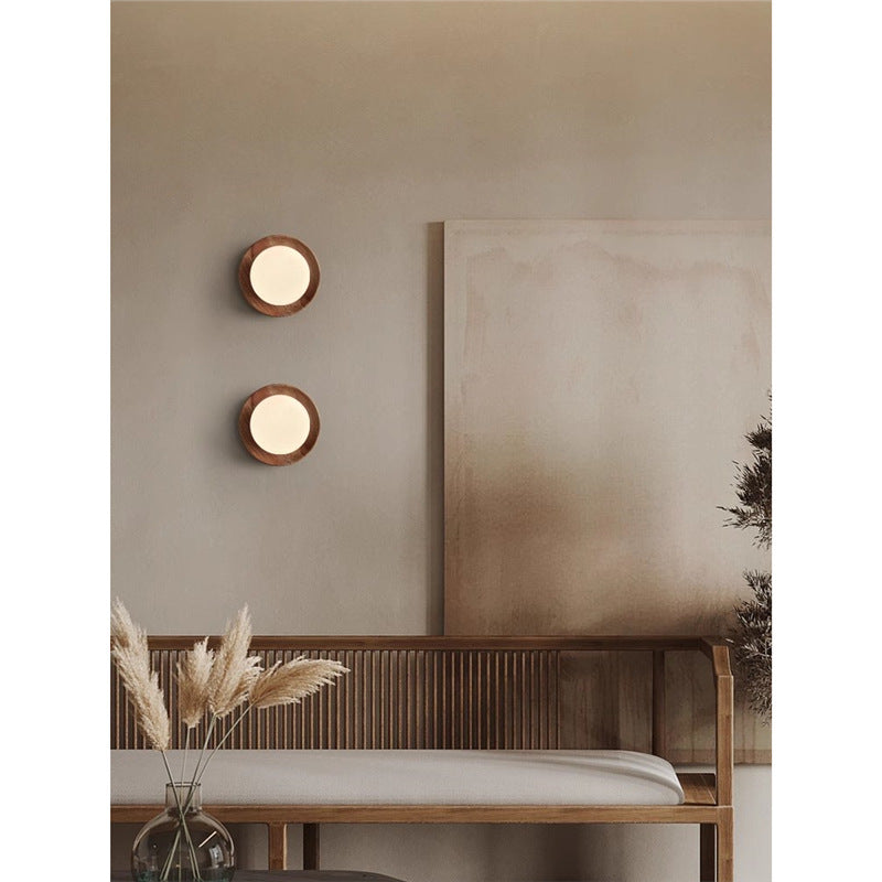 Cream Style Japanese Style Log Bedside Balcony Wall Lamp