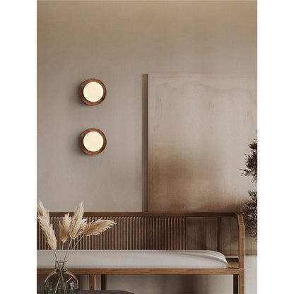 Cream Style Japanese Style Log Bedside Balcony Wall Lamp