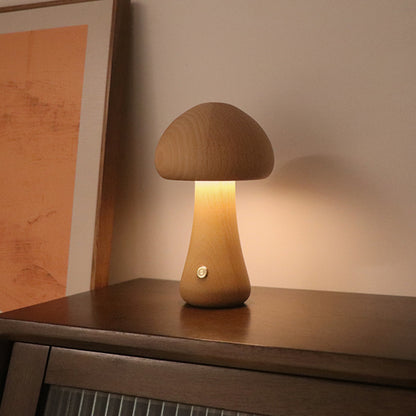 INS Wooden Cute Mushroom LED Night Light With Touch Switch  Bedside