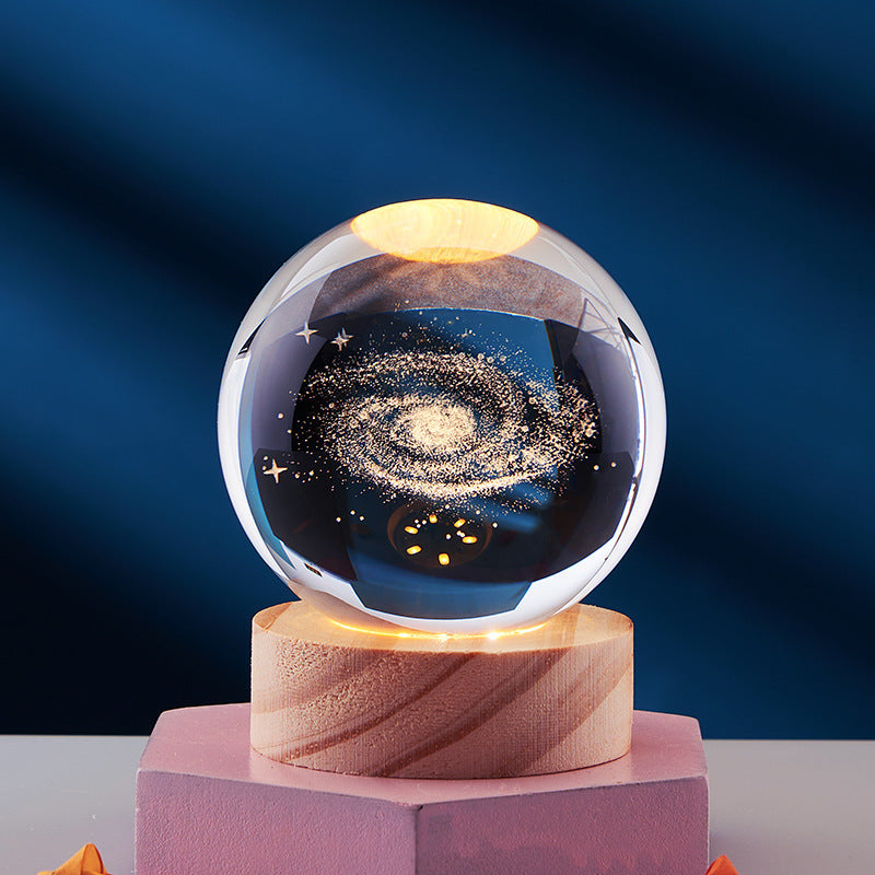 Crystal Ball 3D Inner Carved Solar System Glowing Night Lights