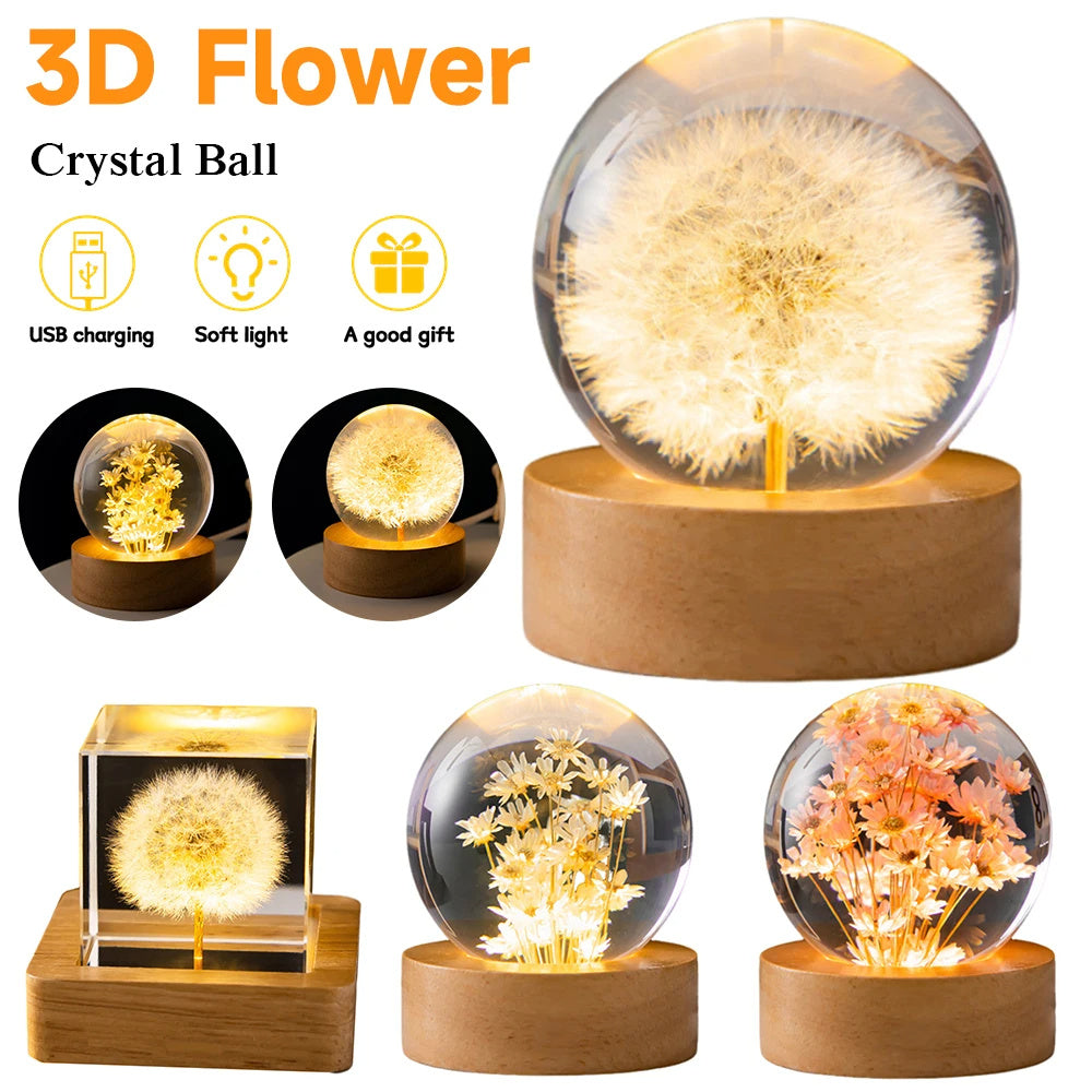 LED Night Light Flower Crystal Ball Children Night Lamp