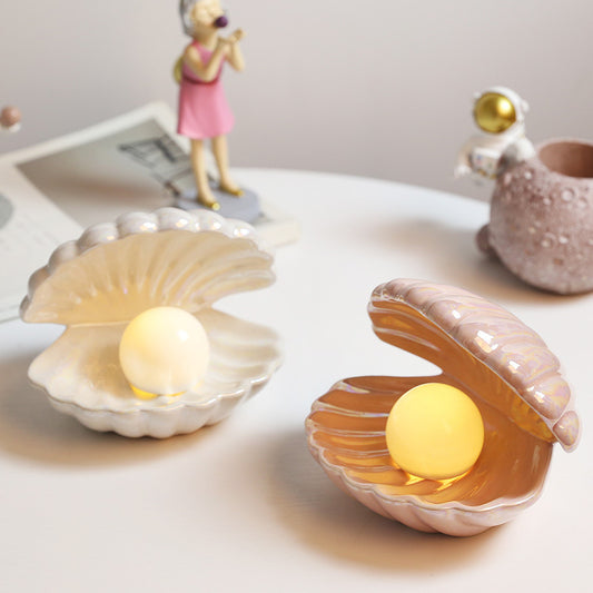 Nordic Modern Shell LED Night Light Ceramic Pearl Lamp