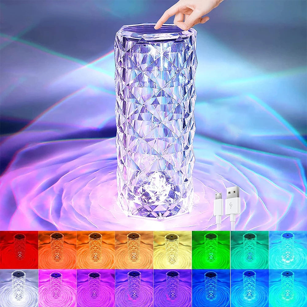 16 Colors LED Crystal Lamp Rose Light Touch Table Lamps Bedr