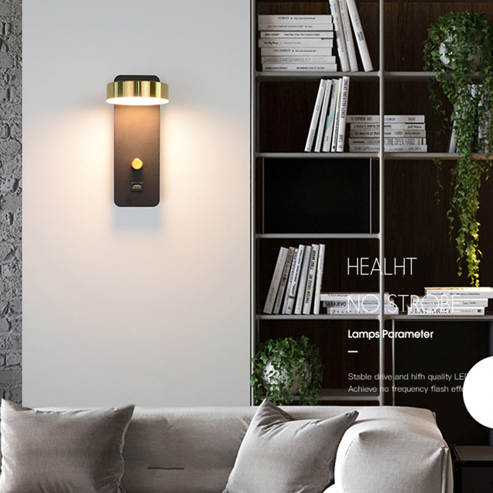 Indoor Led wall lamps 9W dimming wall lamp with USB