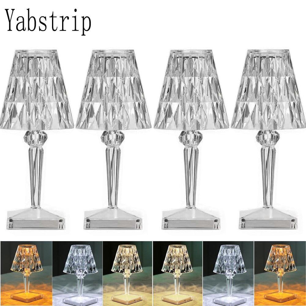 1 to 4 Pieces Crystal Diamond Table Lamp Touch Sensor LED Night Light