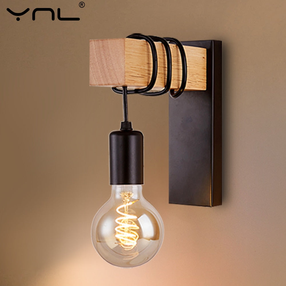 Retro Iron Wood Wall Lamp Lighting