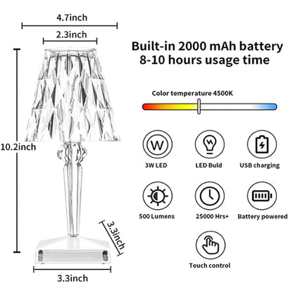 1 to 4 Pieces Crystal Diamond Table Lamp Touch Sensor LED Night Light