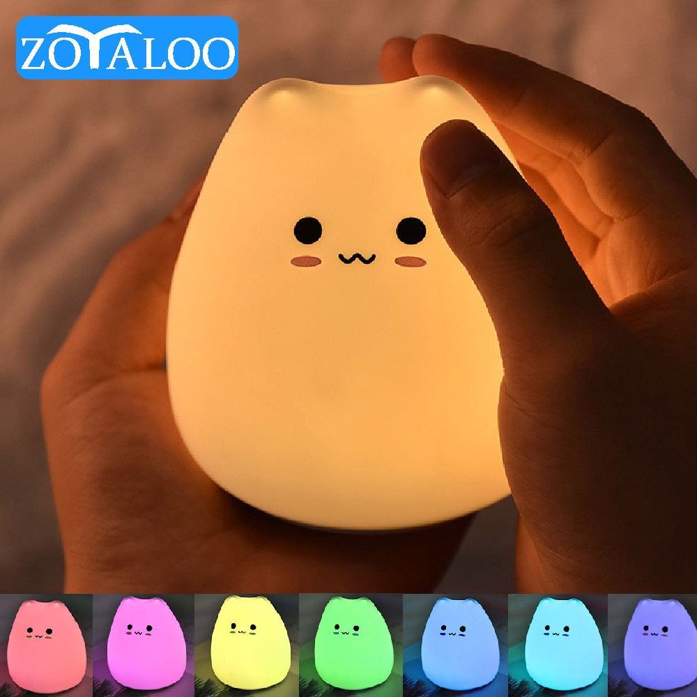 LED Night Lamp Touch Sensor Cat Silicone