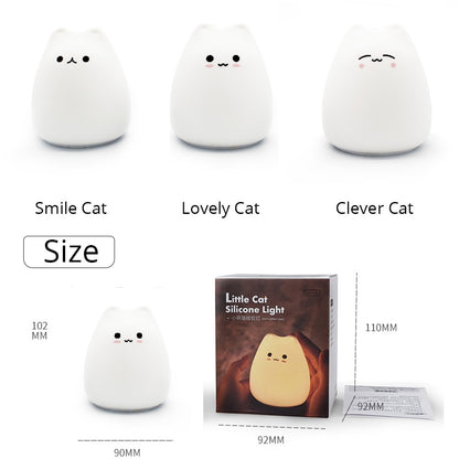 LED Night Lamp Touch Sensor Cat Silicone