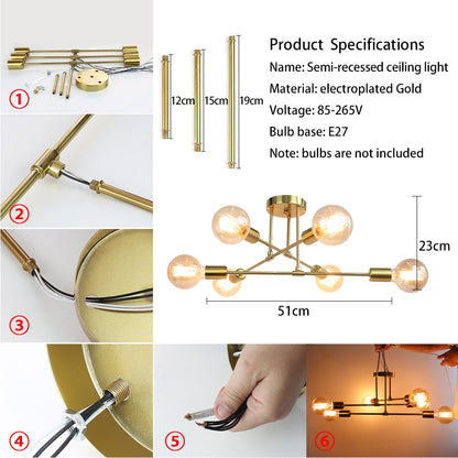 Modern LED Ceiling Lights Industrial Iron Black/Golden Nordic