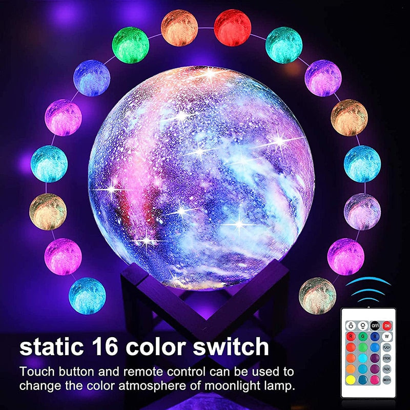 Rodanny 3D Printing Moon Lamp Galaxy Kids Night Light 16 Color