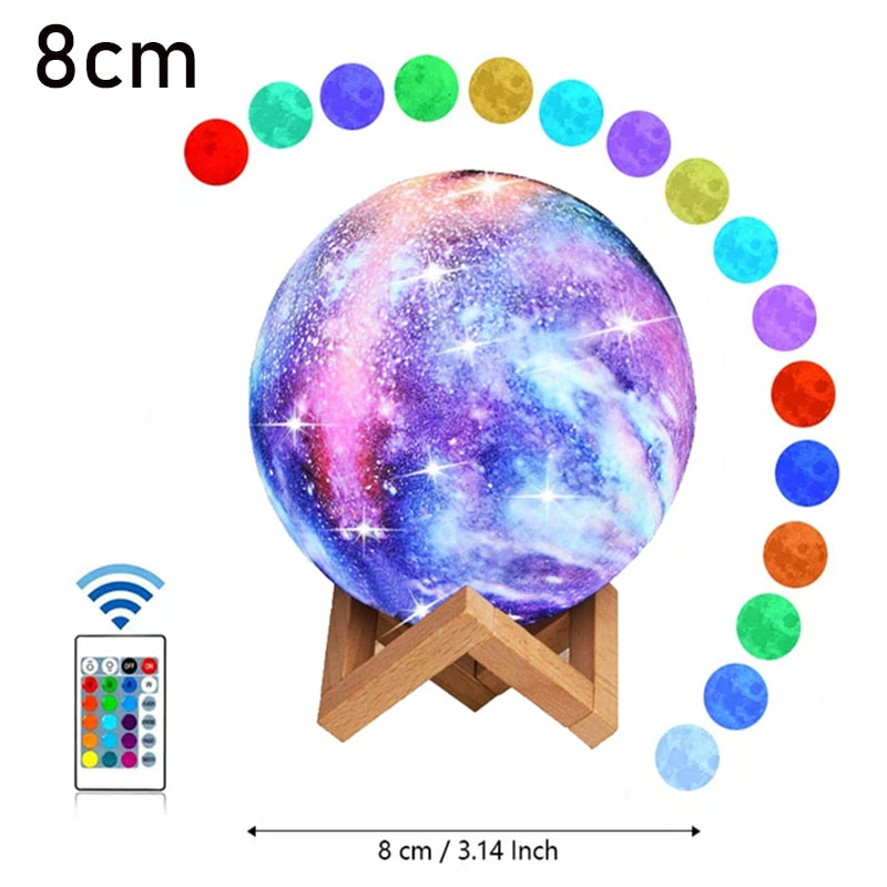 Rodanny 3D Printing Moon Lamp Galaxy Kids Night Light 16 Color