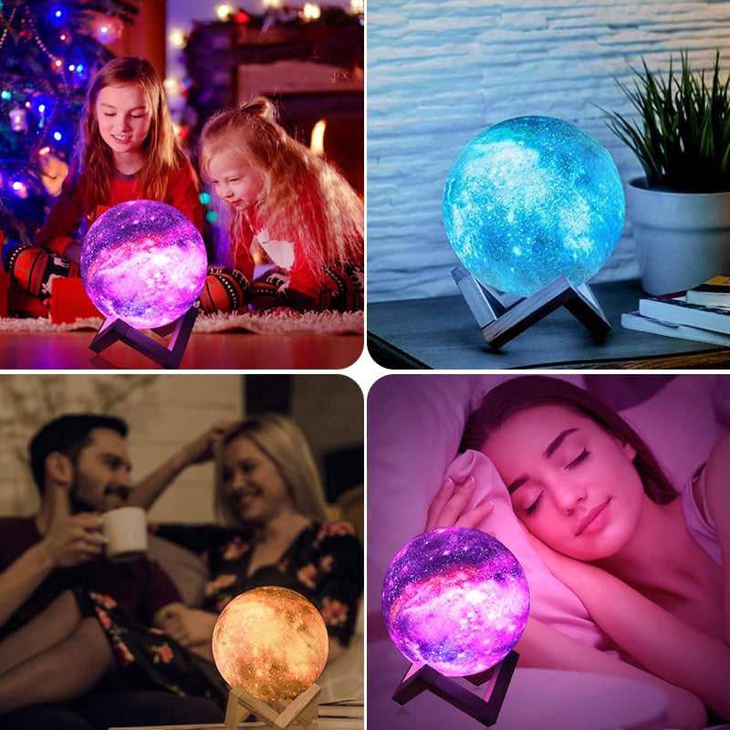 Rodanny 3D Printing Moon Lamp Galaxy Kids Night Light 16 Color