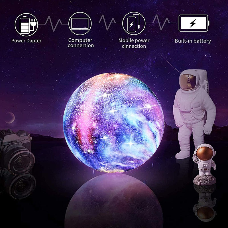 Rodanny 3D Printing Moon Lamp Galaxy Kids Night Light 16 Color