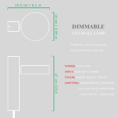 Led indoor wall lamps rotation dimming switch