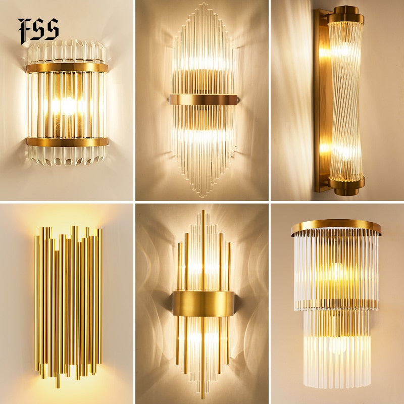 Modern Gold Crystal Wall Lights Bedside