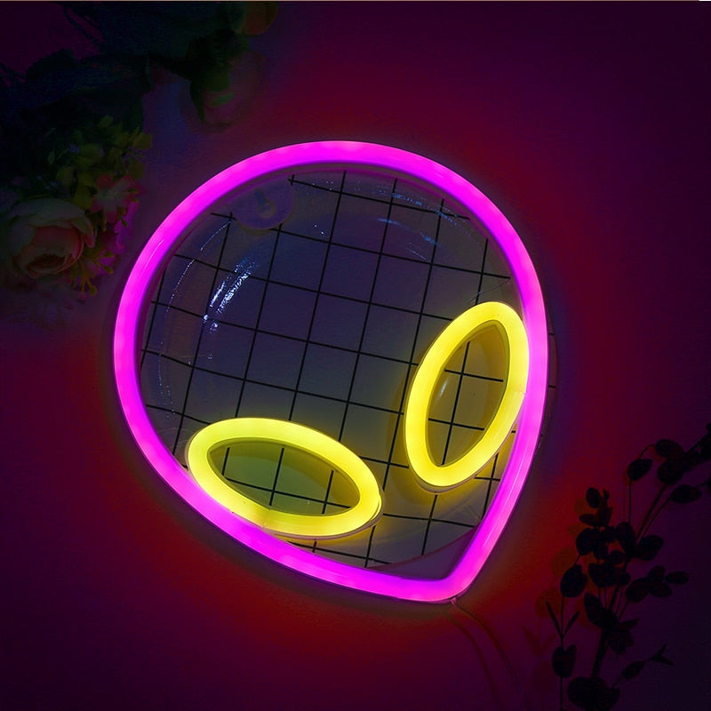 Neon Sign Alien Face Wall Hanging Lights