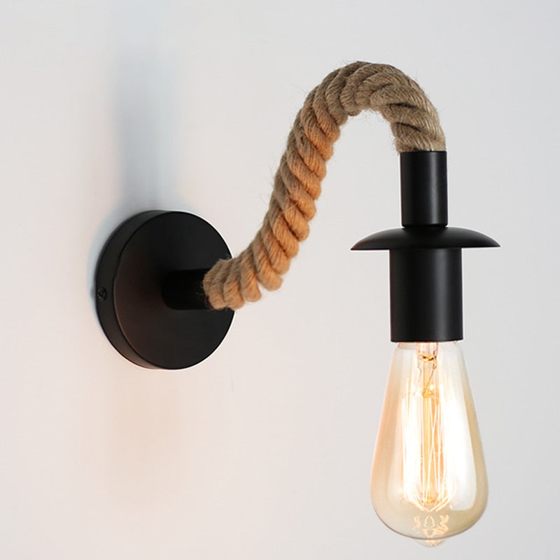 Vintage Hemp Rope Wall Lamp Wood Wall Lamp