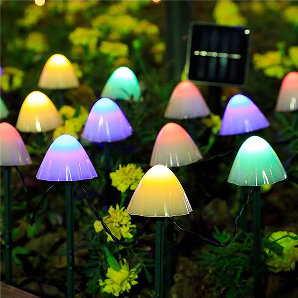 LED Solar Mushroom String Lights