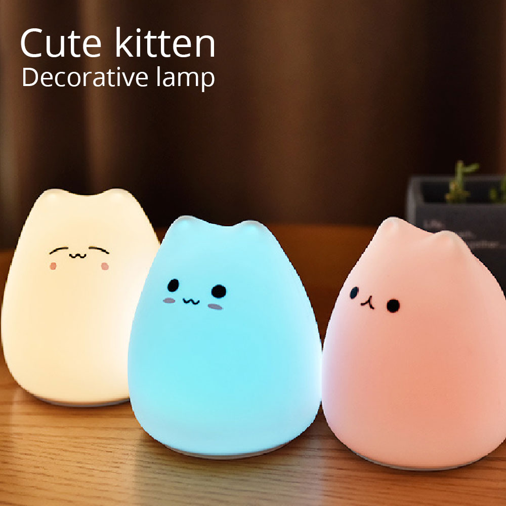 LED Night Lamp Touch Sensor Cat Silicone