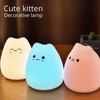 LED Night Lamp Touch Sensor Cat Silicone