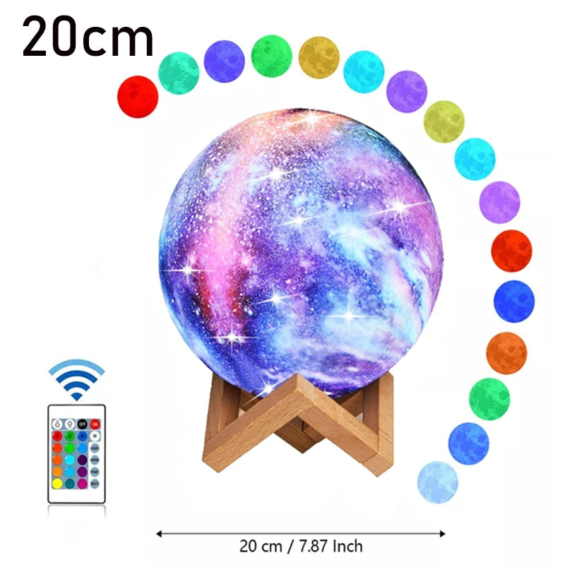 Rodanny 3D Printing Moon Lamp Galaxy Kids Night Light 16 Color