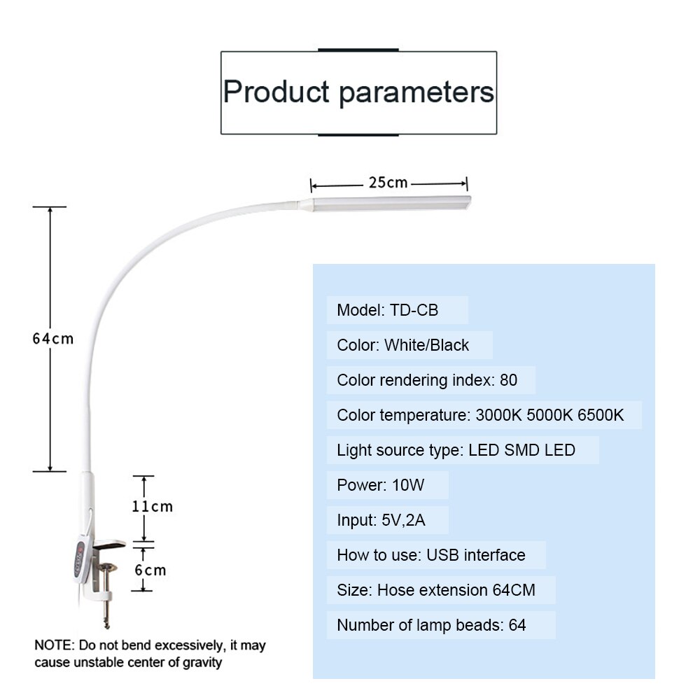 10W LED Table Lamp Long Arm Office Clip Desk Lamp