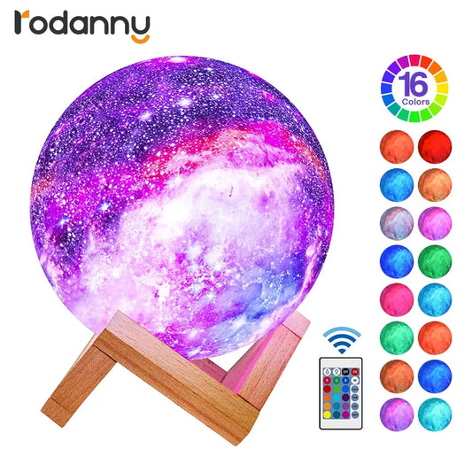 Rodanny 3D Printing Moon Lamp Galaxy Kids Night Light 16 Color