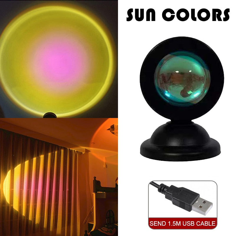 Sunset Lamp Rainbow Projector Night Light Sunset Projection Led Desk Lamp