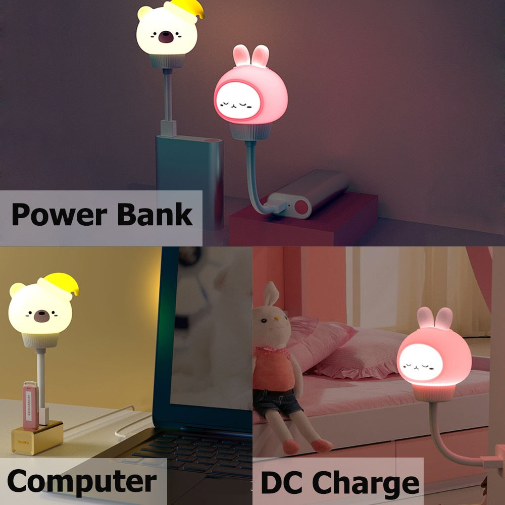 LED Chlidren USB Night Light Cute Cartoon Night Lamp Bear Remote Control for Baby Kid Bedroom