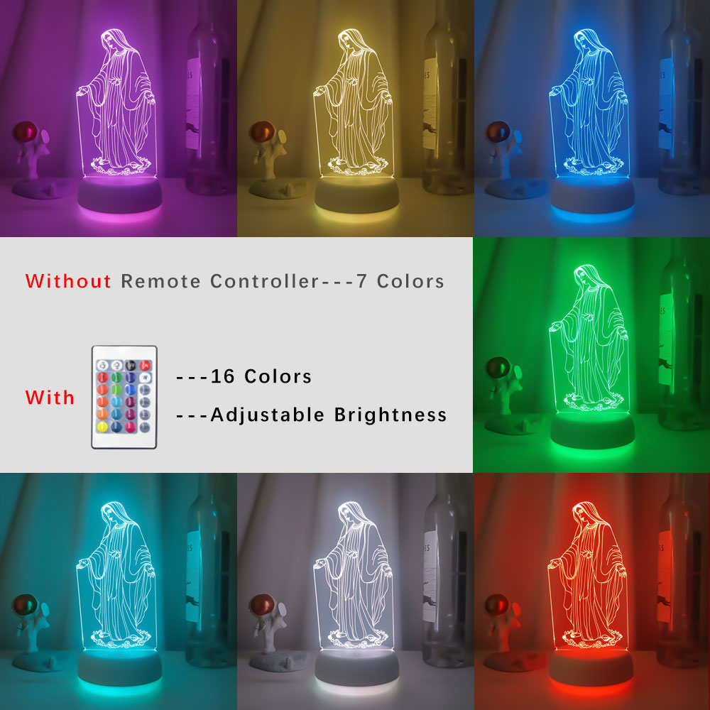 Acrylic 3D LED Night Light Blessed Virgin Mary Lamp