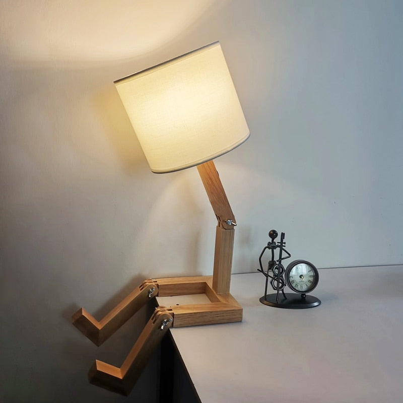 Robot Shape Wooden Table Lamp Holder