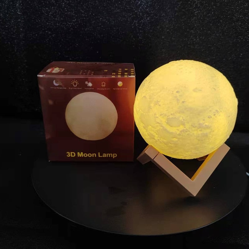 LED Night Light 3D Print Moon Lamp 8CM Battery Powered